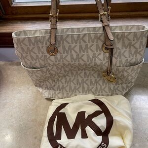 Michael Kors Cream and Brown Signature Tote